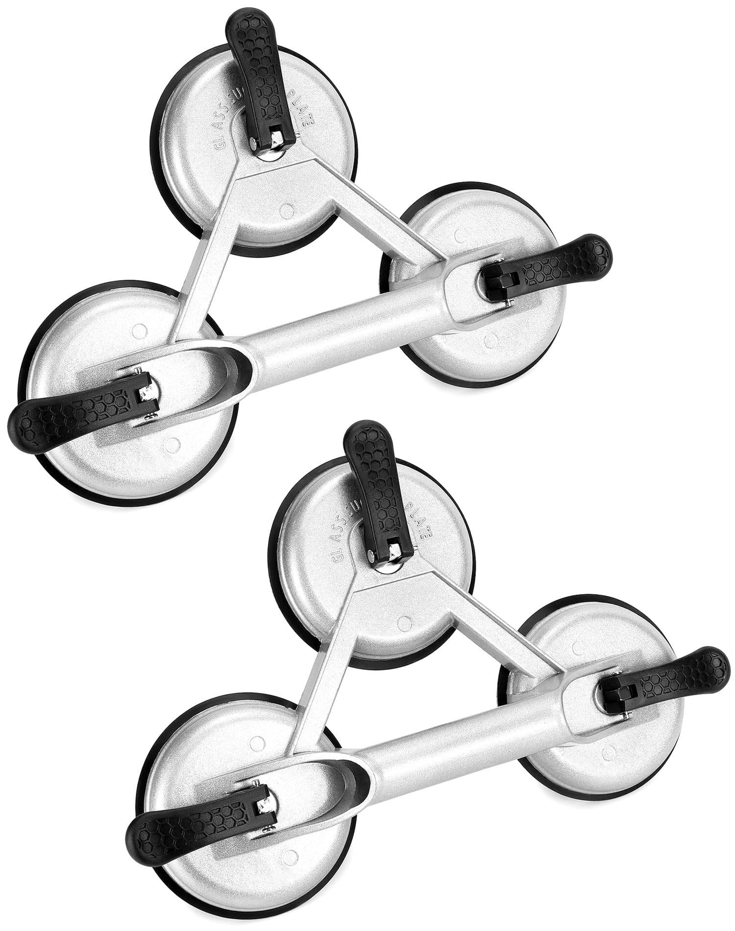 QWORK® Set di 2 Sollevatore con 3 Ventose Ø 120mm per Vetri, Piastrelle e Marmo, Maniglia in Alluminio, Capacità 180kg