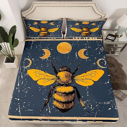 Miniatura 13 de Juegos de ropa de cama de panal tamaño Queen para niños y niñas, sábana bajera ajustable de abeja honesta, sábanas de geometría hexagonal de Multi