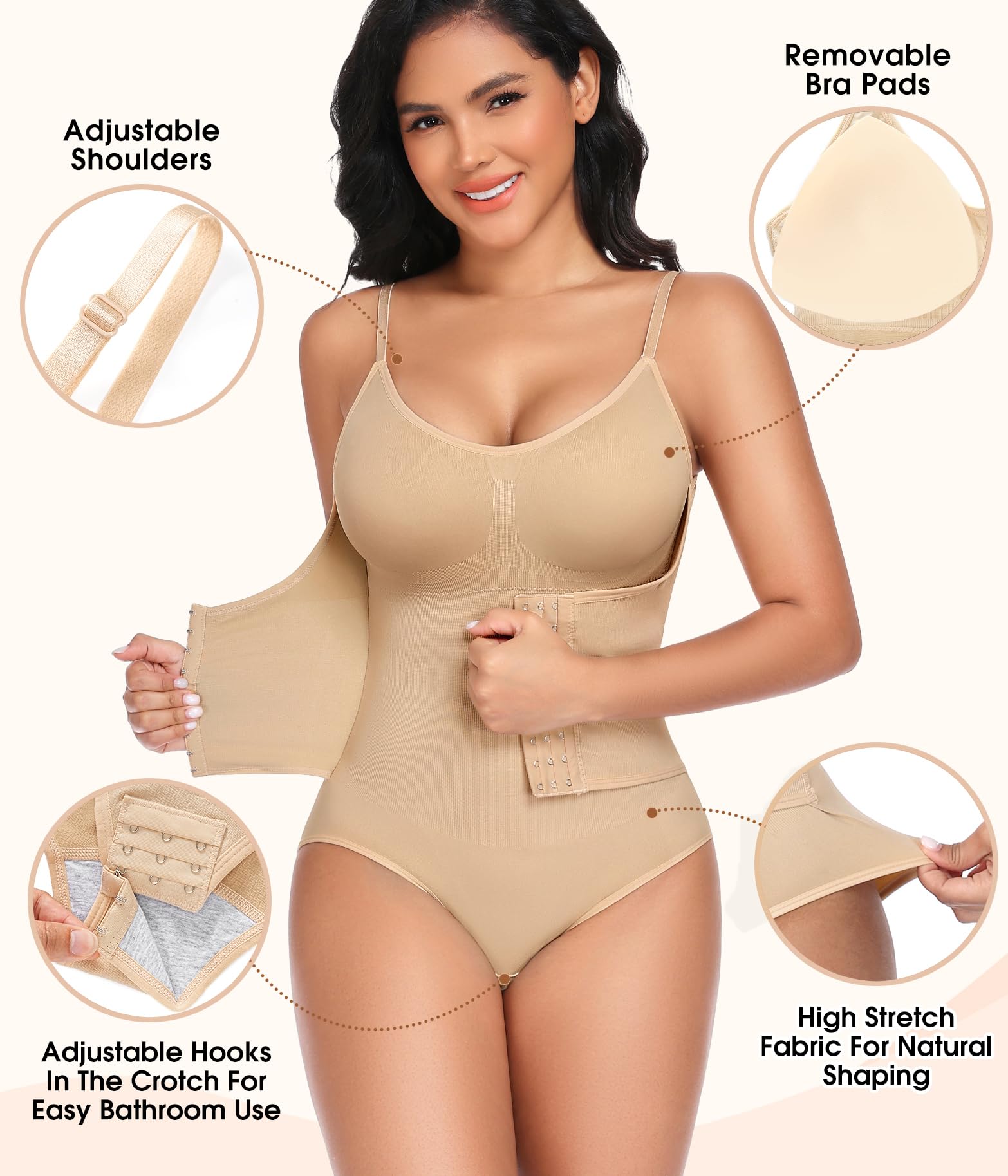 Niwicee Body modelujące kobiety modelujące sylwetkę body z płaskim brzuchem, rękaw podtrzymujący kobiety bielizna wyszczuplająca kształtujący z biustonoszem i regulowanym paskiem na ramię