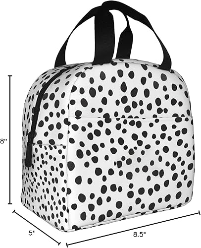 Miniatura 8 de Lonchera con lunares para adolescentes, niños, niñas y mujeres, aislada, bolsa térmica de picnic con lunares negros, lavable, reutilizable, para la