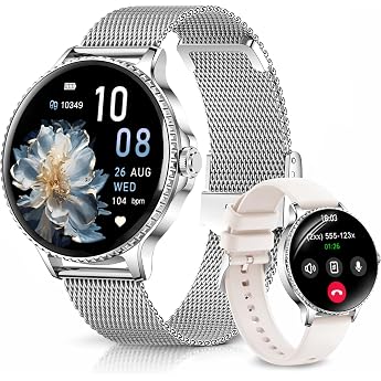 Womens Round Smartwatch 1.27 Inch HD Smart Watch with Phone Function 120+ Sports Modes IP68 Waterproof Fitness Watch with Heart Rate SpO2 Sleep Monitor Fitness Tracker for Android iOS Silver