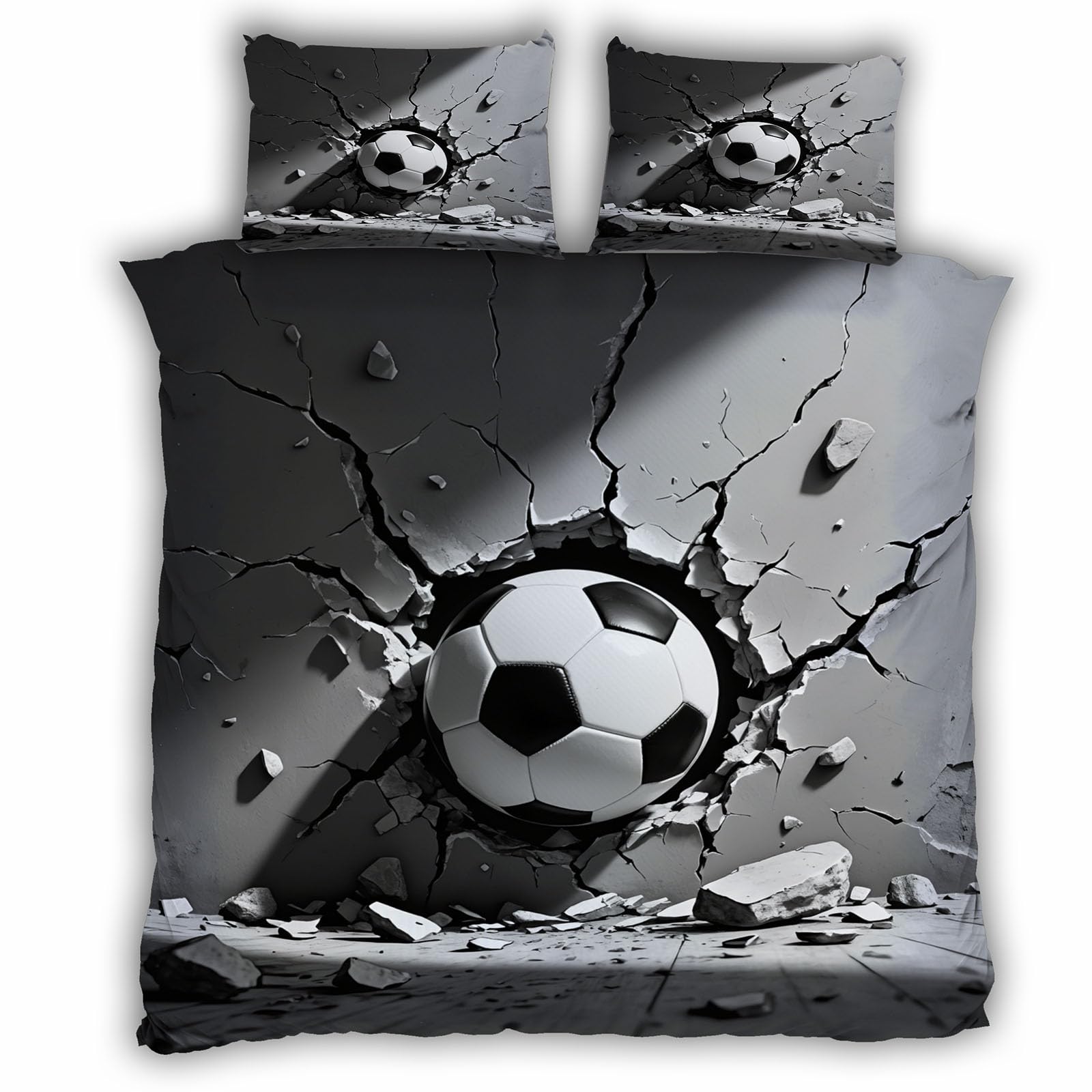 Housse de couette football 240x260cm avec 2 taies de lit microfibre