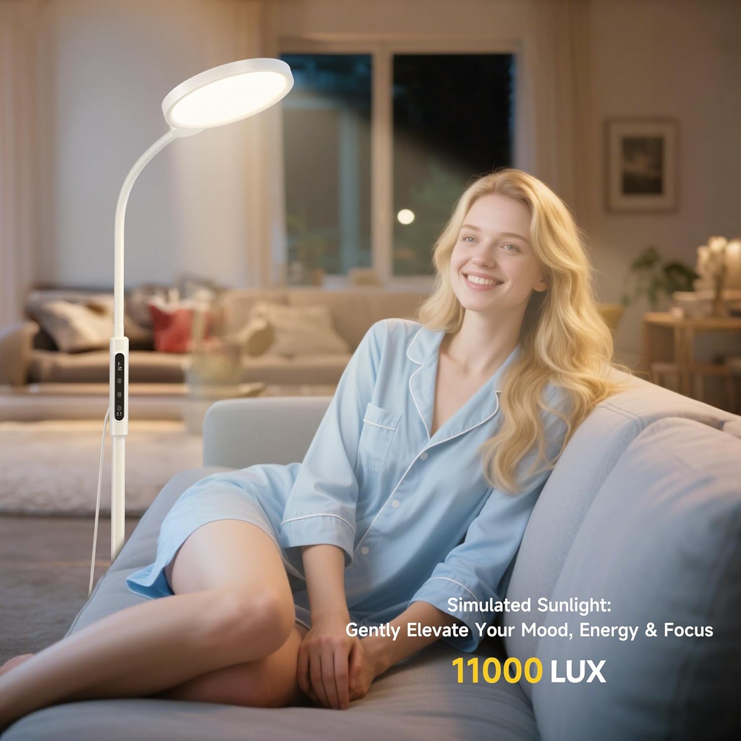Happy Light Therapy Lamp, 11000 Lux UV-Free Floor Sun Light Lamp with Touch Remote Control, 5 Color Temperatures 10 Brightness Levels Lights for Living Room Bedroom Office - Image 2