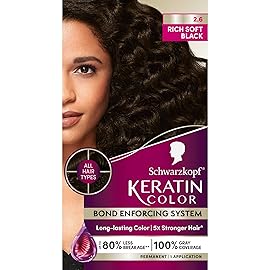 Schwarzkopf Keratin Permanent Hair Dye Cream, 2.6 Rich Soft Black, Professional Quality Color for Up to 100% Gray Coverage, Bond Enforcing System