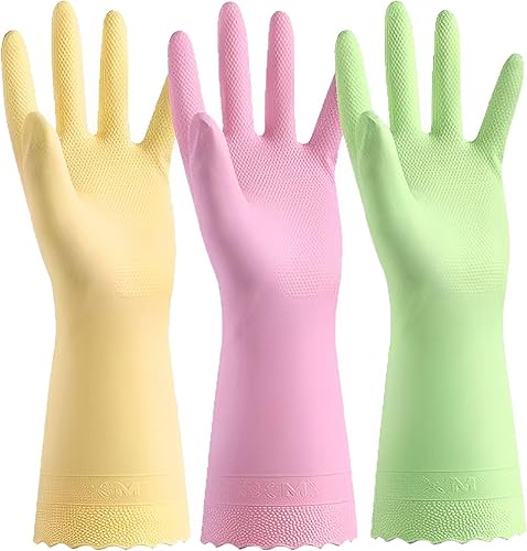 KINGFINGER Guantes de limpieza resistentes, 3 pares de guantes reutilizables y duraderos, guantes de goma sin látex de gran tamaño, para