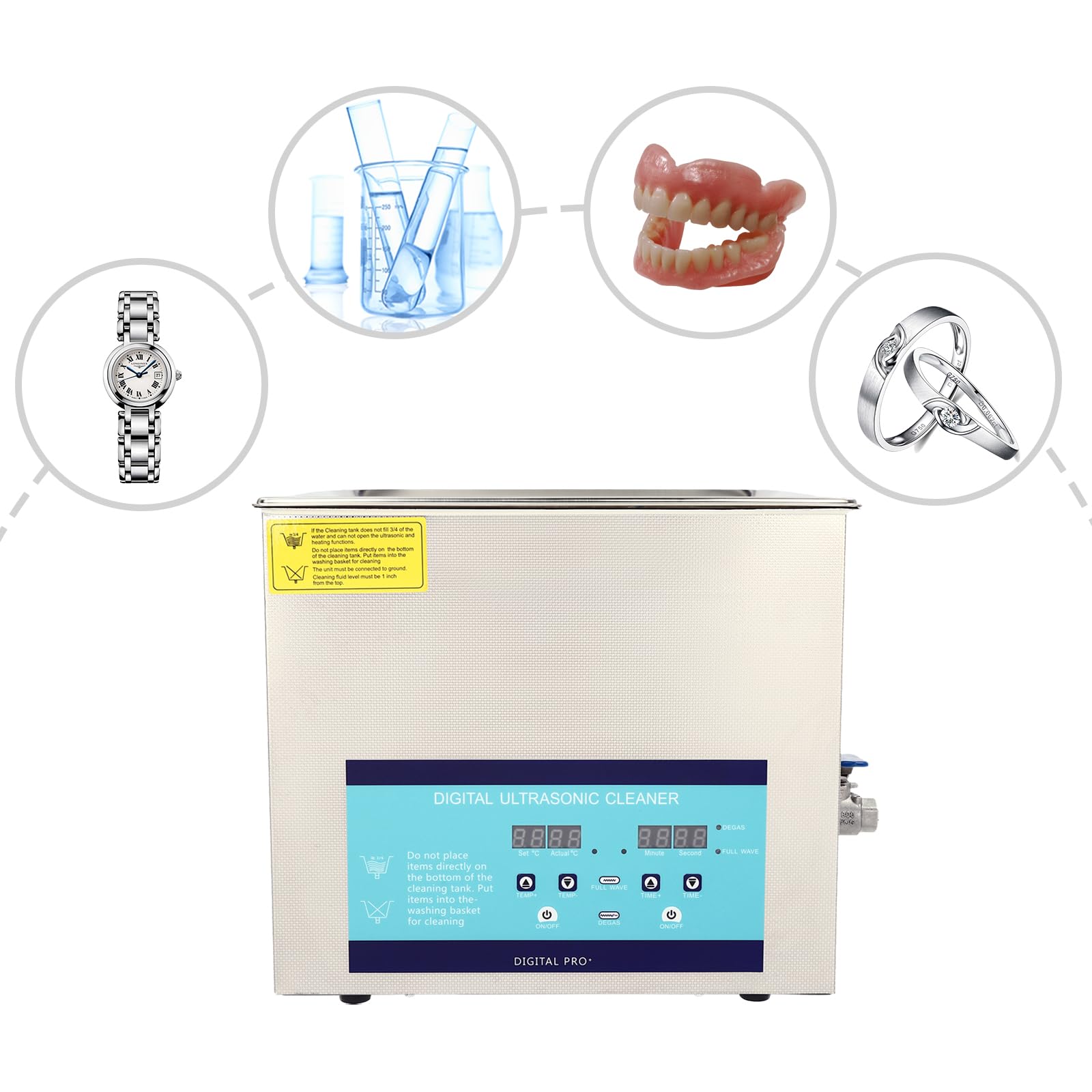 Myjka ultradźwiękowa 8,5 l, ogrzewanie 250 W, ultradźwiękowe urządzenie czyszczące ze stali nierdzewnej 270 W, 28/40 kHz cyfrowe laboratorium ultradźwiękowe urządzenie do czyszczenia biżuterii