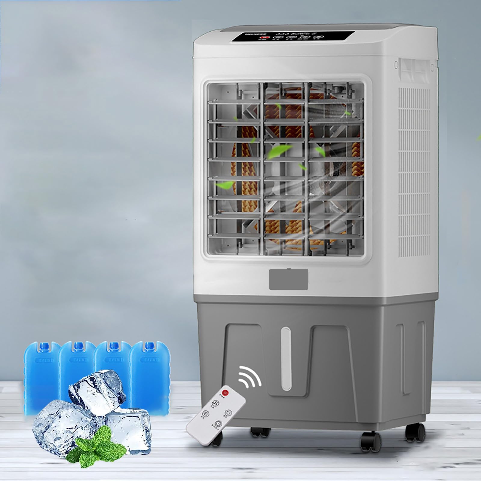 TIANQIHAO Portable Evaporative Air Cooler With Large Water Tank, Energy Efficient & Quiet For Home Office Use,Gray+white - Remote Control-100cm