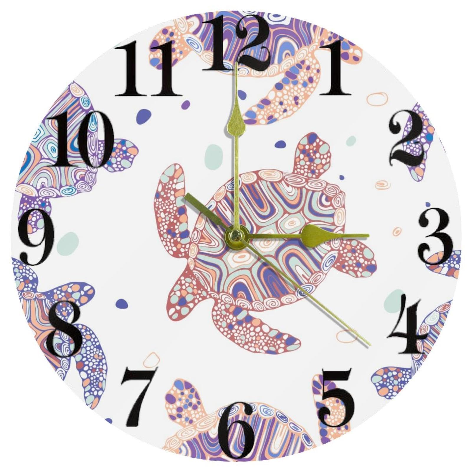 Horloge murale ethnique tortue de mer silencieuse ronde pour salon