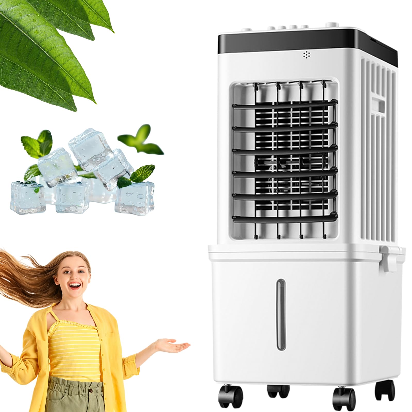 Portable Evaporative Air Cooler with 15L Removable Water Tank, 3 Speeds, 1-12H Timer, 4 Ice Packs, Remote Control & Touch Display for Home, Bedroom, Office (Mechanical)
