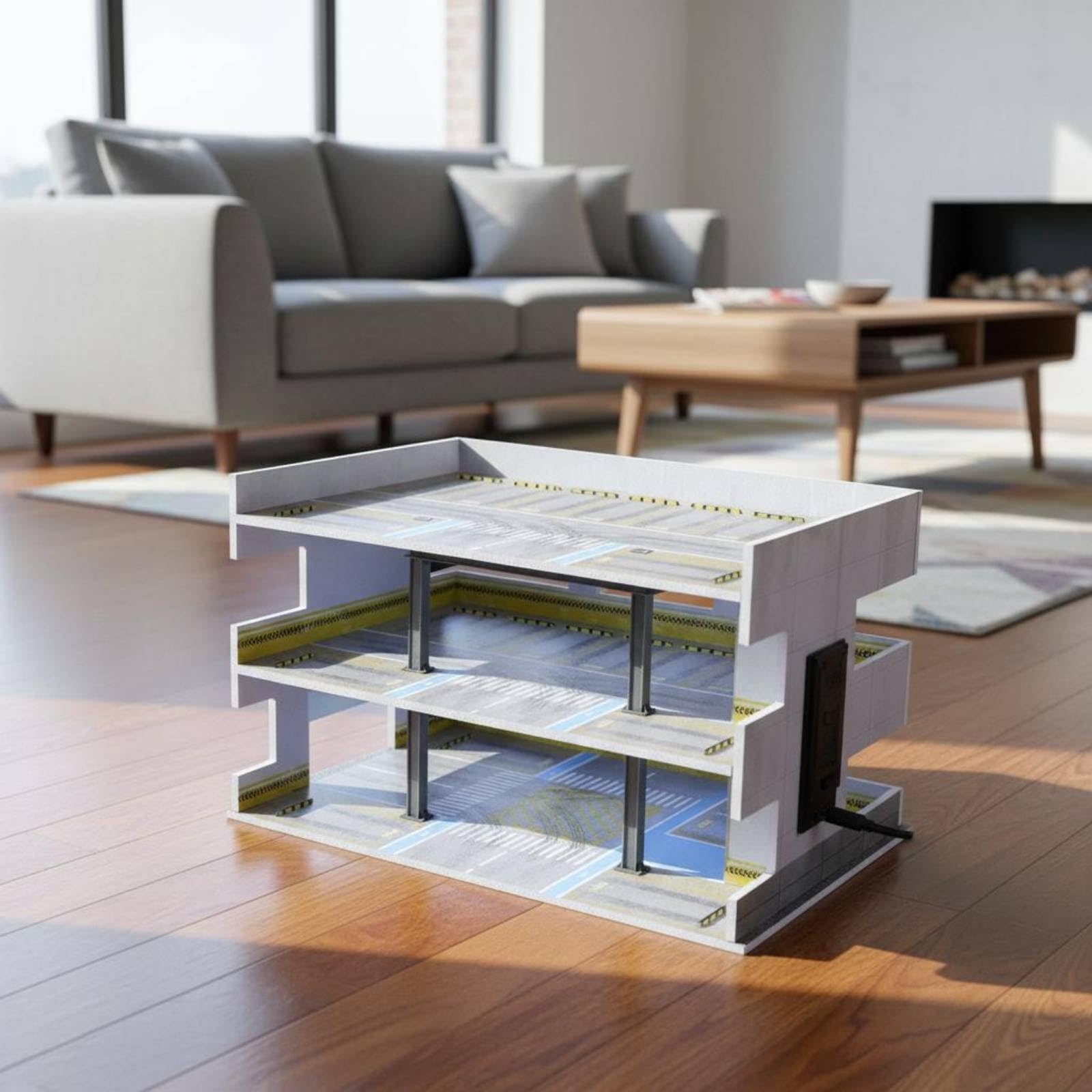 Diorama Garage 1:64 Bays Aperti Autorimessa Multipiano Porta USB-C Plastico