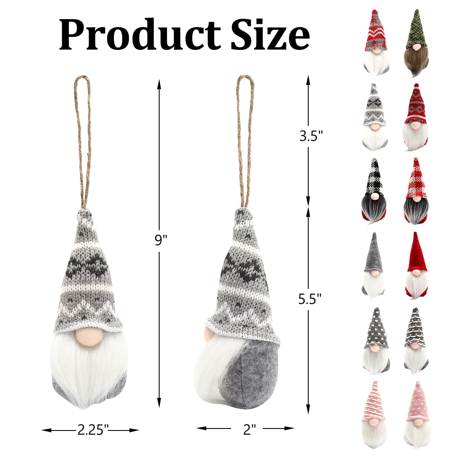 12-Piece Combination Christmas Tree Hanging Gnome Decoration, Swedish Plush Gnome Beard Decoration - Image 2