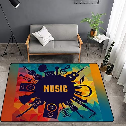 Tapete de esponja lavable para niños y niñas, dormitorio, sala de estar, música colorida, polígono abstracto degradado, música retro,