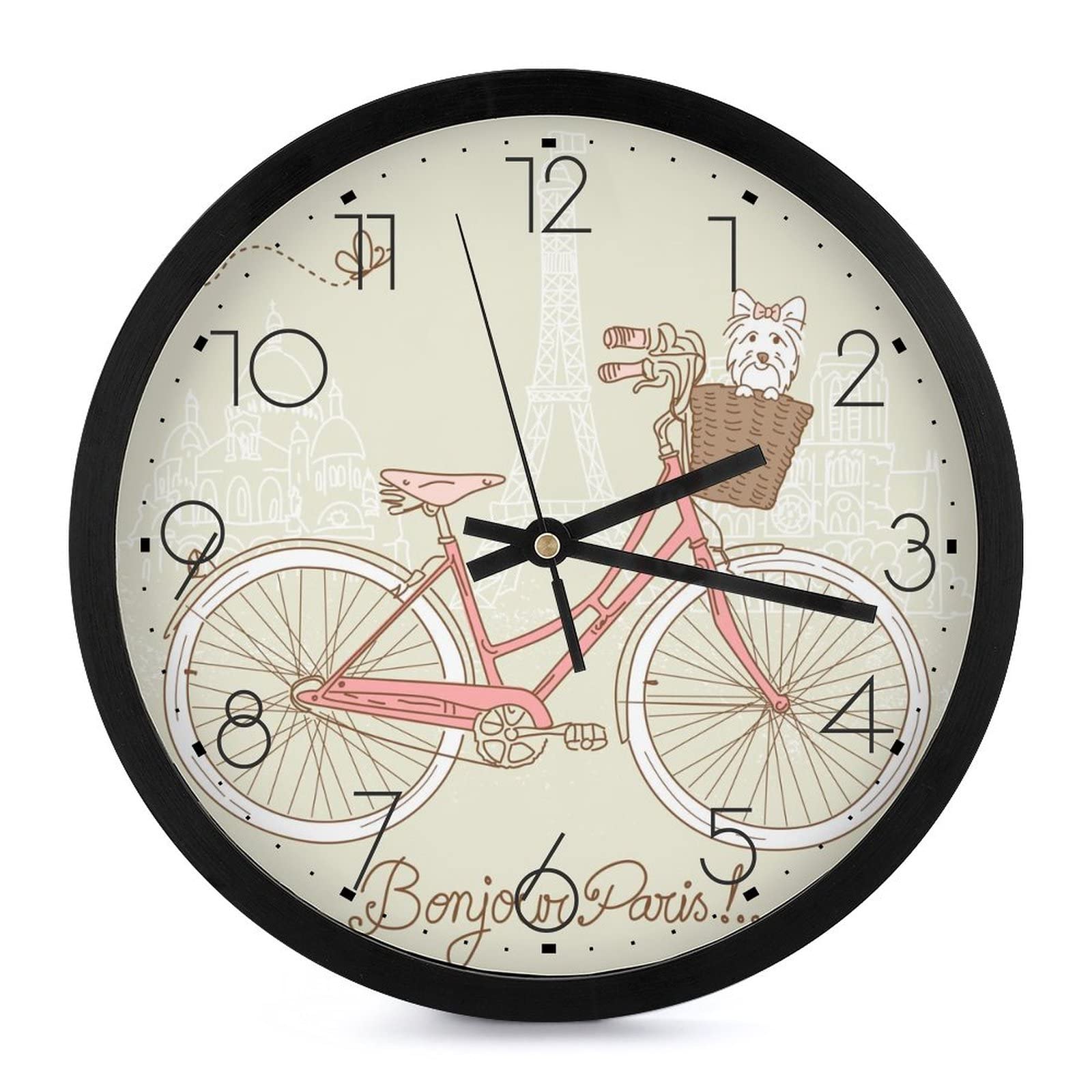 Horloge murale ronde vélo et chaton silencieuse décorative de 25.4cm