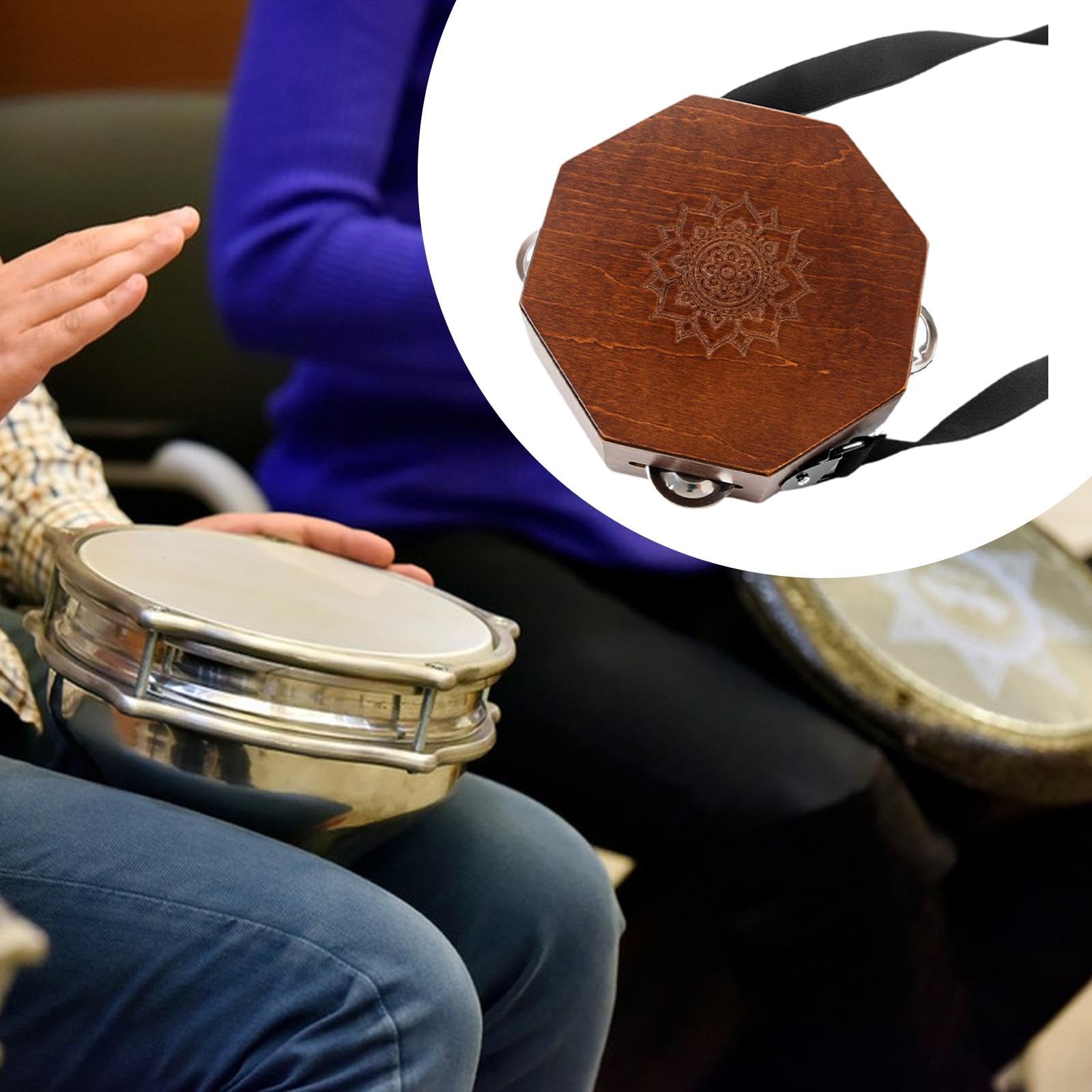 Cajón Portátil de Madera Instrumento de Percusión Caja Pequeña con Cinturón Y Platinelas Adecuado para Músicos Aprendizaje Viajes Presentac, Octágono Marrón