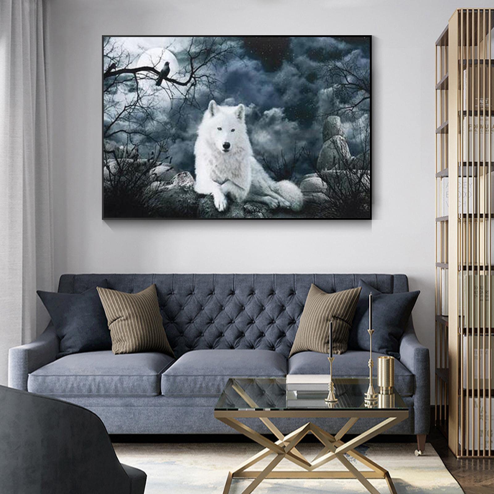 Amazon｜現代動物アート絵画ホワイトウルフキャンバス絵画プリントと
