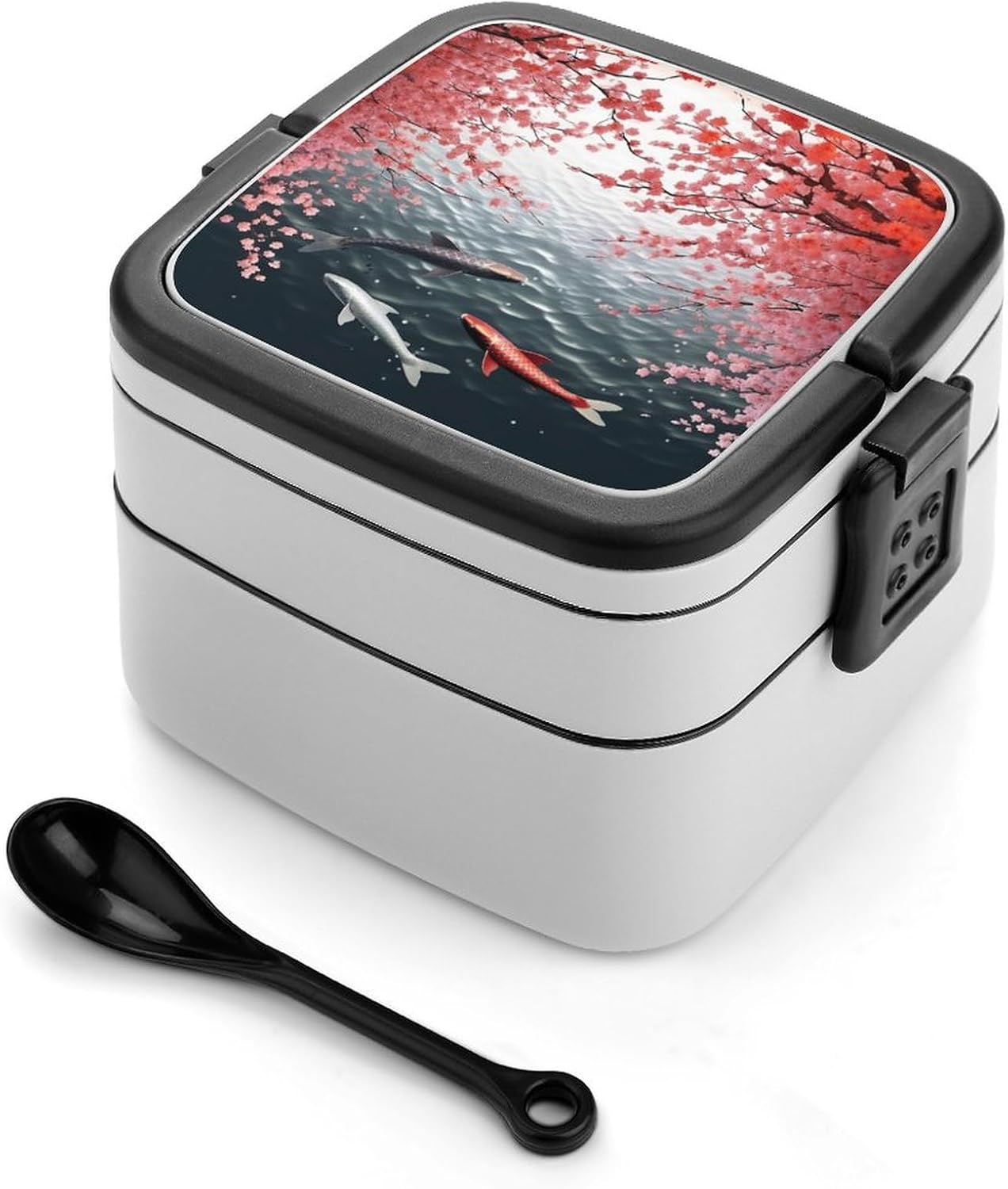 Adults Lunch Box Adult Bento Box Stackable Bento Box BPA-Free Swimming with Cherry Blossom Lunch Box Food Container Ideal for Meal Prep, Work, And On The Go