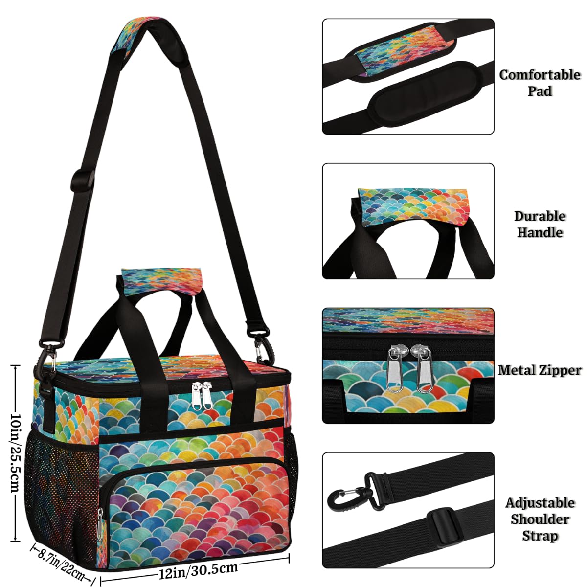 Texture Abstract Insulated Picnic Backpack Lunch Box for Women Men Picnic Basket Tote Lunch Bag Picnic Bag Portable Lunch Bags for Picnic, Beach, Work, Trip,Office, Camp Colorful Geometric