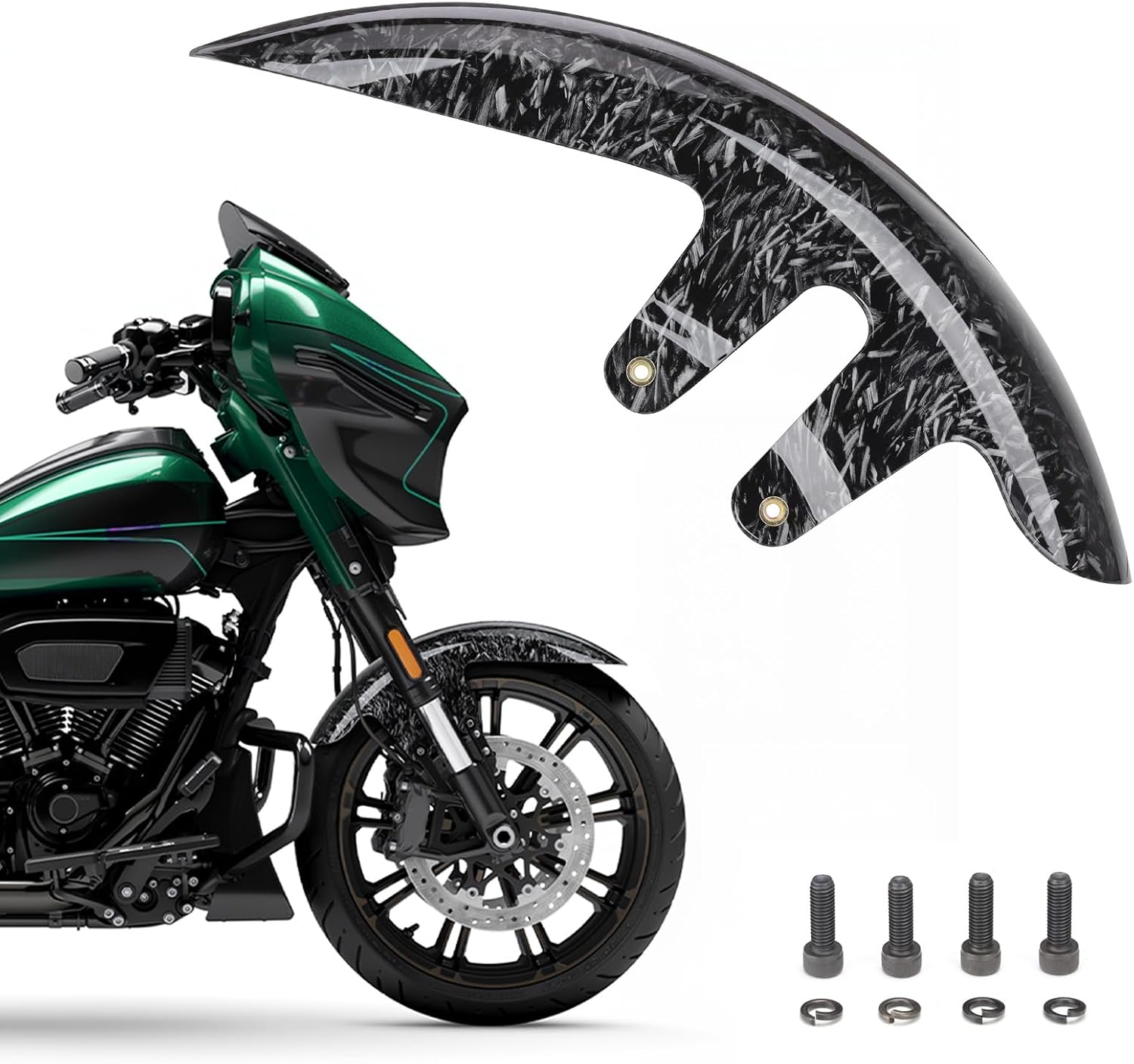 19" Short Chopper Front Fender for Harley Touring 2023-2026 Street Glide Road Glide CVO Road Glide CVO Street Glide FLHXU Wheels Wrap Front Mudguard ABS Plastic (Forged Carbon Fiber)