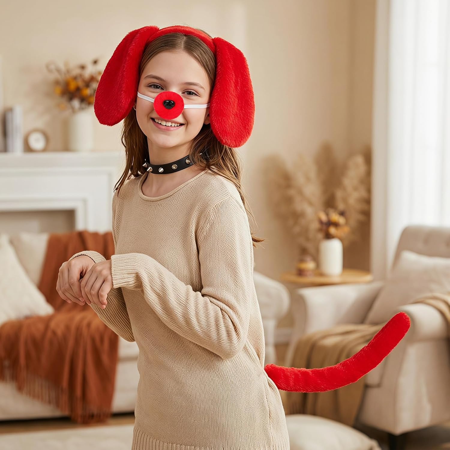 4Pcs Dog Ears Tail Set Puppy Dog Costume Accessories Ear Headband Nose Tail image 5
