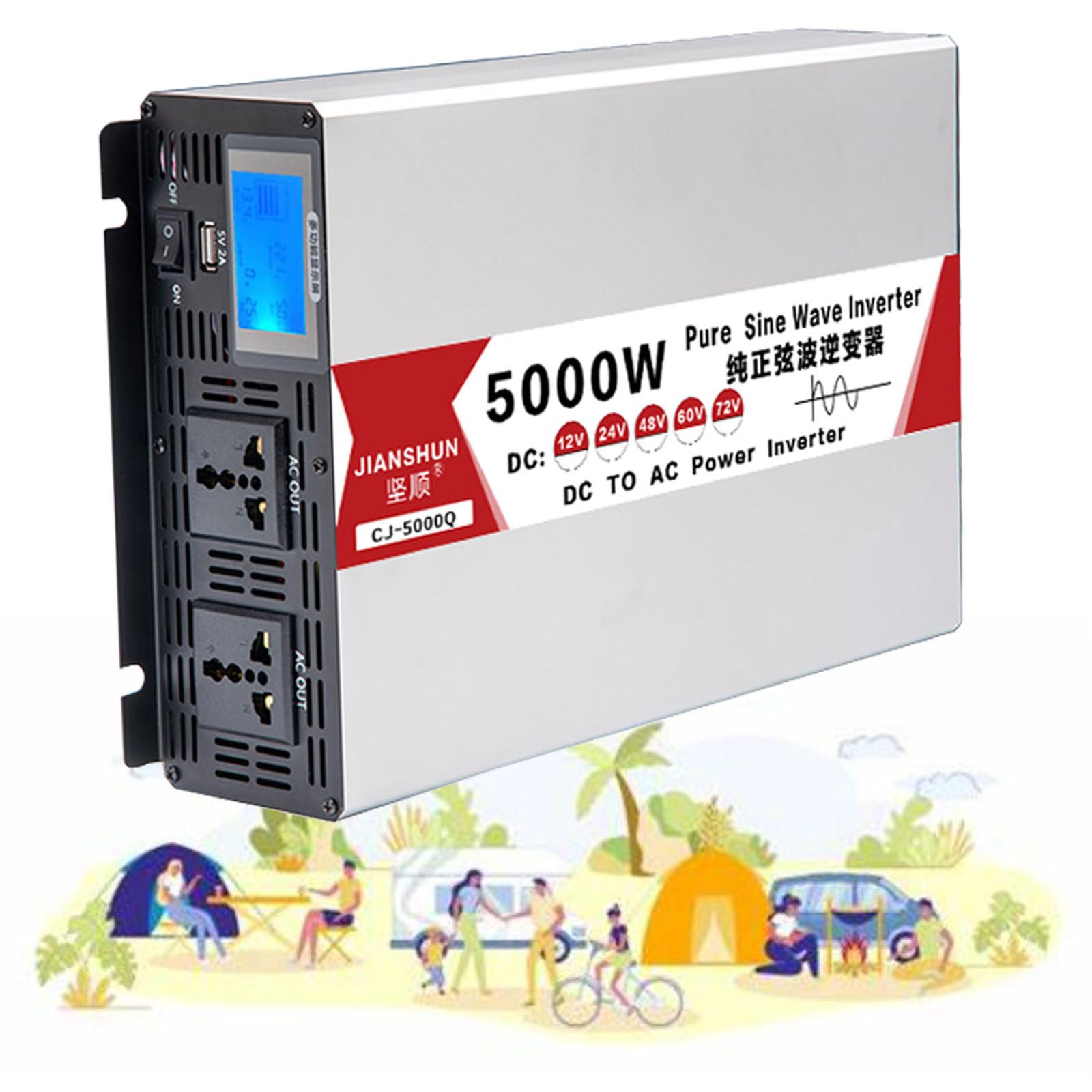 5000W,6000W,8000W Invertitore a Onda Sinusoidale Pura 2500W con LED, Potenza di Uscita,12V/24V/48V/60V DC a 110V-220V AC,Inverter Onda Pura,Invertitore Convertitore di Potenza,5000-24VTO110V