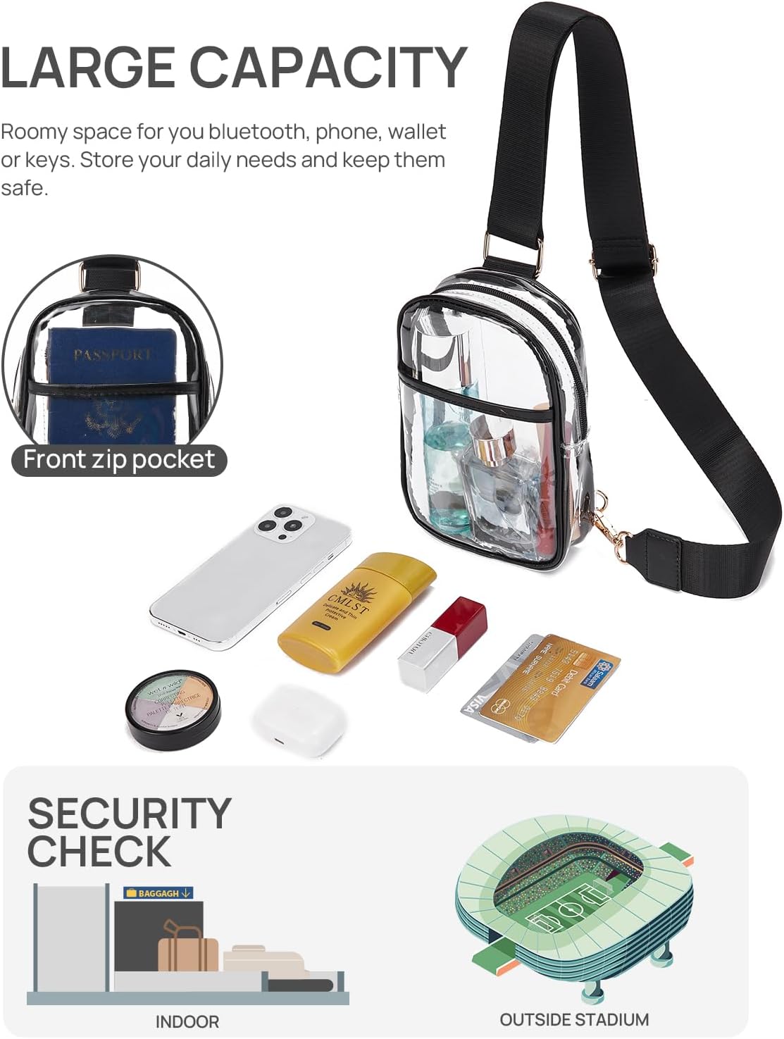 Telena Clear Bag for Stadium Events Women's Clear Purses for Women Stadium Crossbody Bag | Stadium Events, Clear Purses, Women, Stadium - Image 3