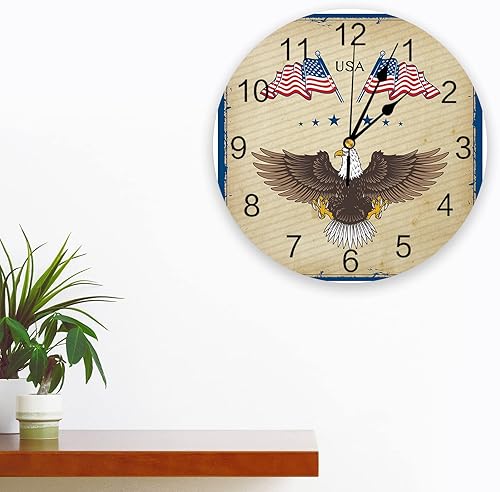 Miniatura 3 de Reloj de pared silencioso sin tictac para cocina del hogar, Día de la Independencia, bandera estadounidense, águila, patriótico, reloj de pared de