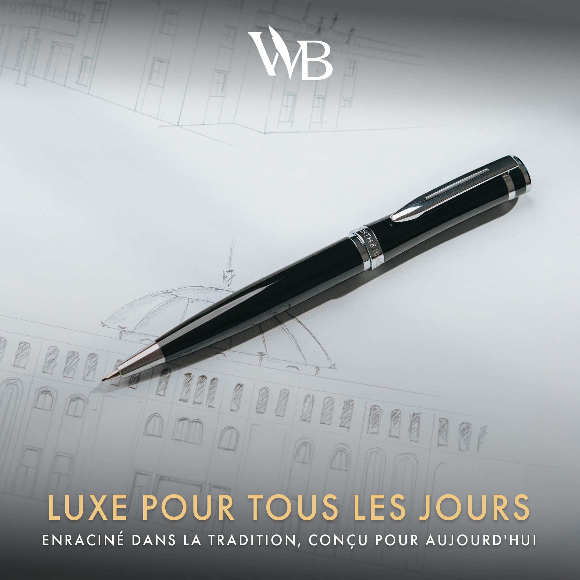 Wordsworth et Black Crayon Mécanique Mine de Graphite - Laque Noire avec Finition Chromée, Mine de 0,7 mm, Coffret Cadeau pour Hommes et Femmes, Crayons Professionnels de Bureau