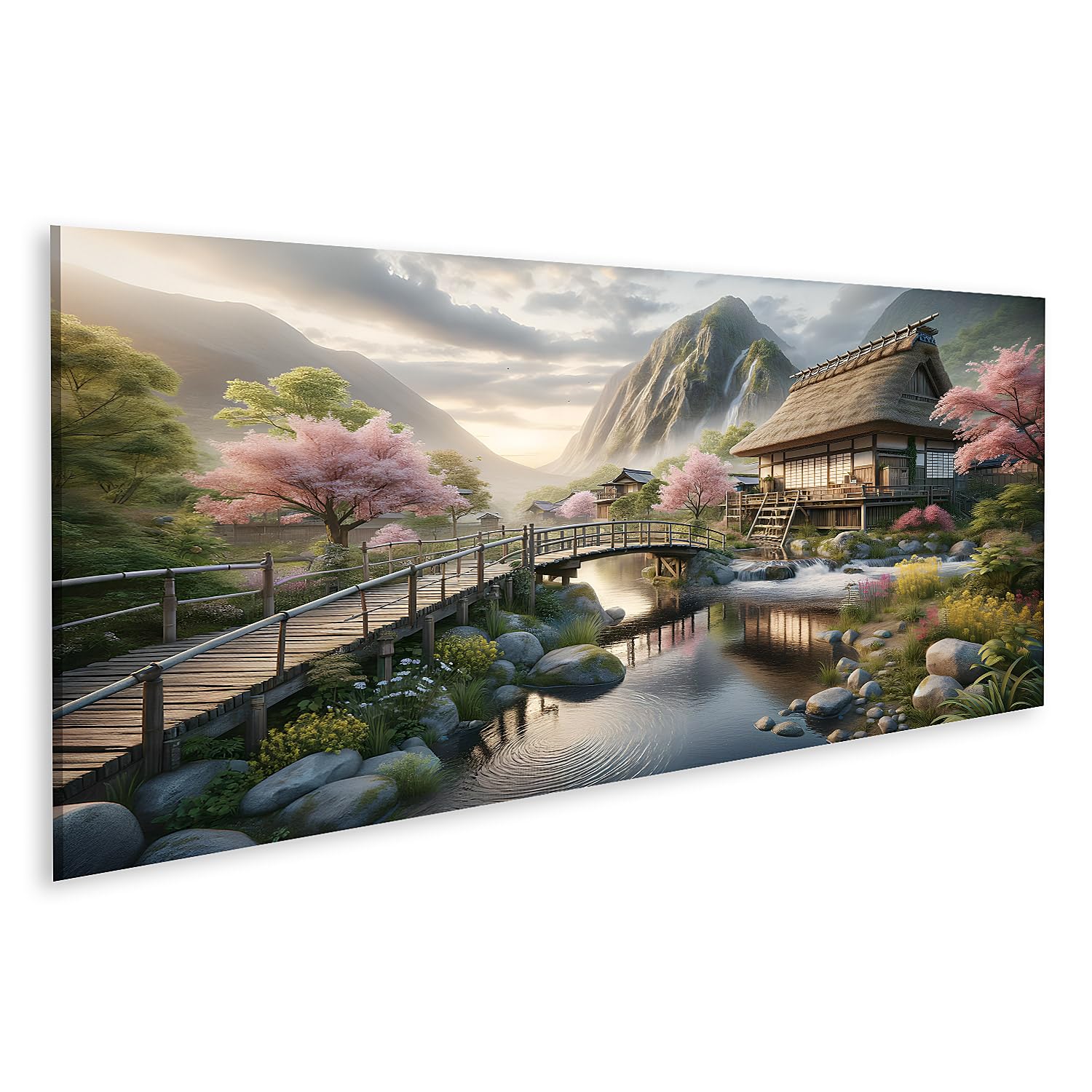 Poster jardin japonais fleurs de cerisier tableau sur toile photo murale