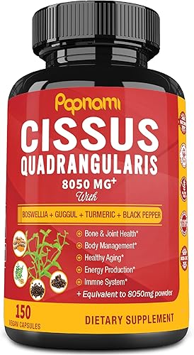 Cápsulas orgánicas Super Cissus Quadrangularis de 8050 mg con boswellia, guggul, cúrcuma, extracto de pimienta negra, suministro de 5 meses  hueso