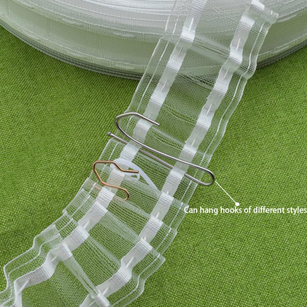 Cinta de cortina de 50 m, 5,3 cm, transparente, cinta plisada, cinta universal, cinta fruncida, cinta para cortinas, ganchos, habitaciones de niñas, salón, dormitorio