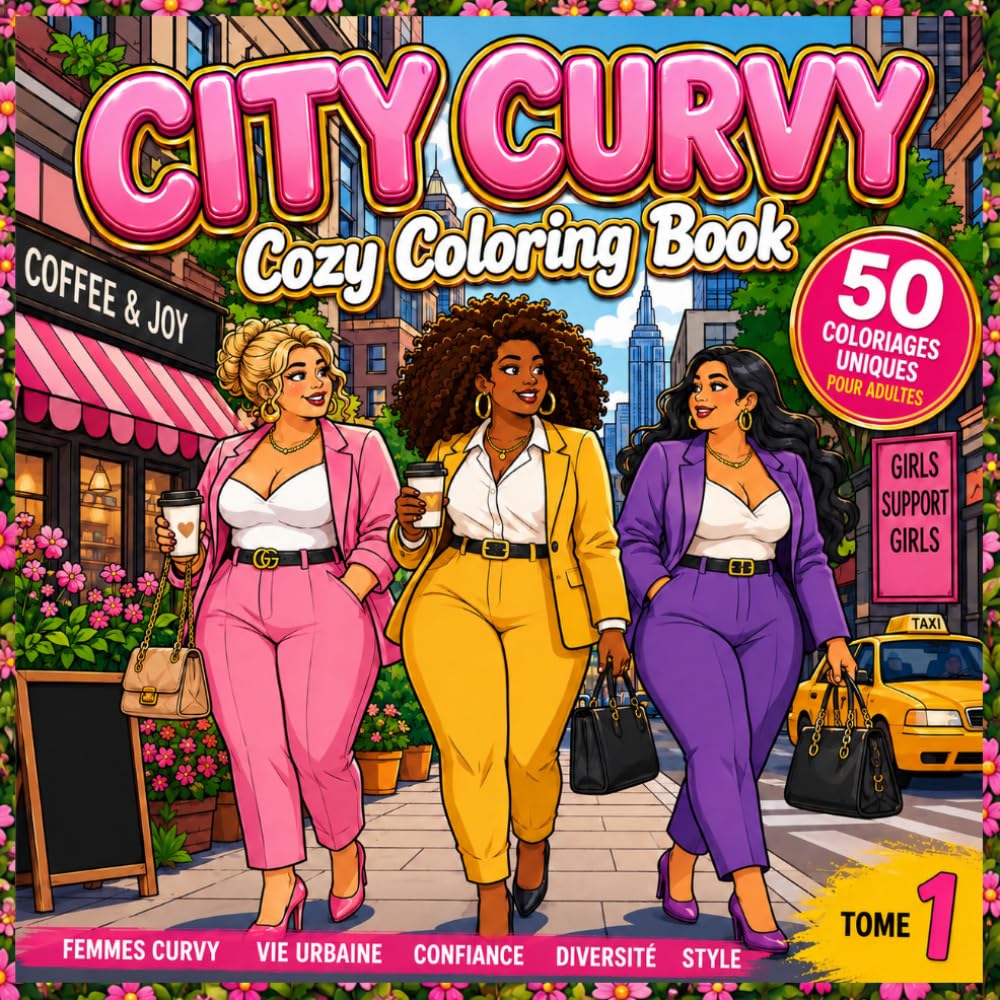 CITY CURVY - Curvy & Confident - Cozy Coloring Book for Adults: 50 coloriages relaxants pour adultes mettant à l'honneur les femmes rondes, la ... et la douceur de vivre - idée cadeau femme