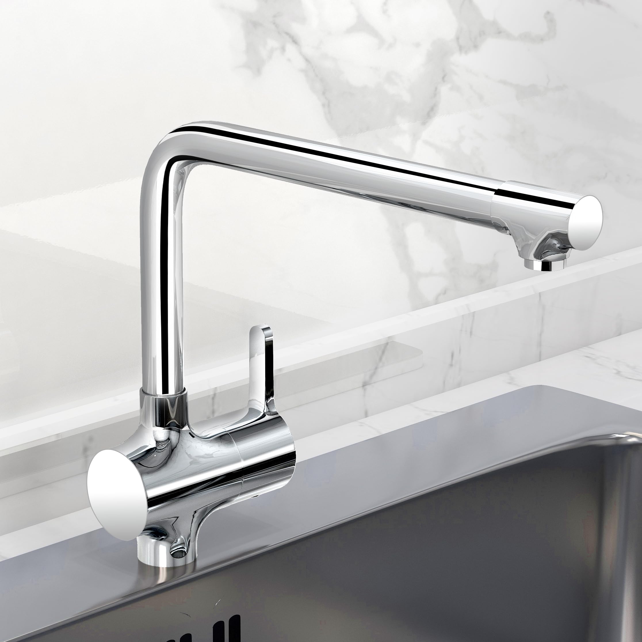 Plantex Pure Brass Sink Tap for Kitchen Basin with 360° Swivel Spout/Kitchen Sink Tap/Faucet for Kitchen with Brass Wall Flange and Teflon Tape (ORE-1412-Chrome)-image-34