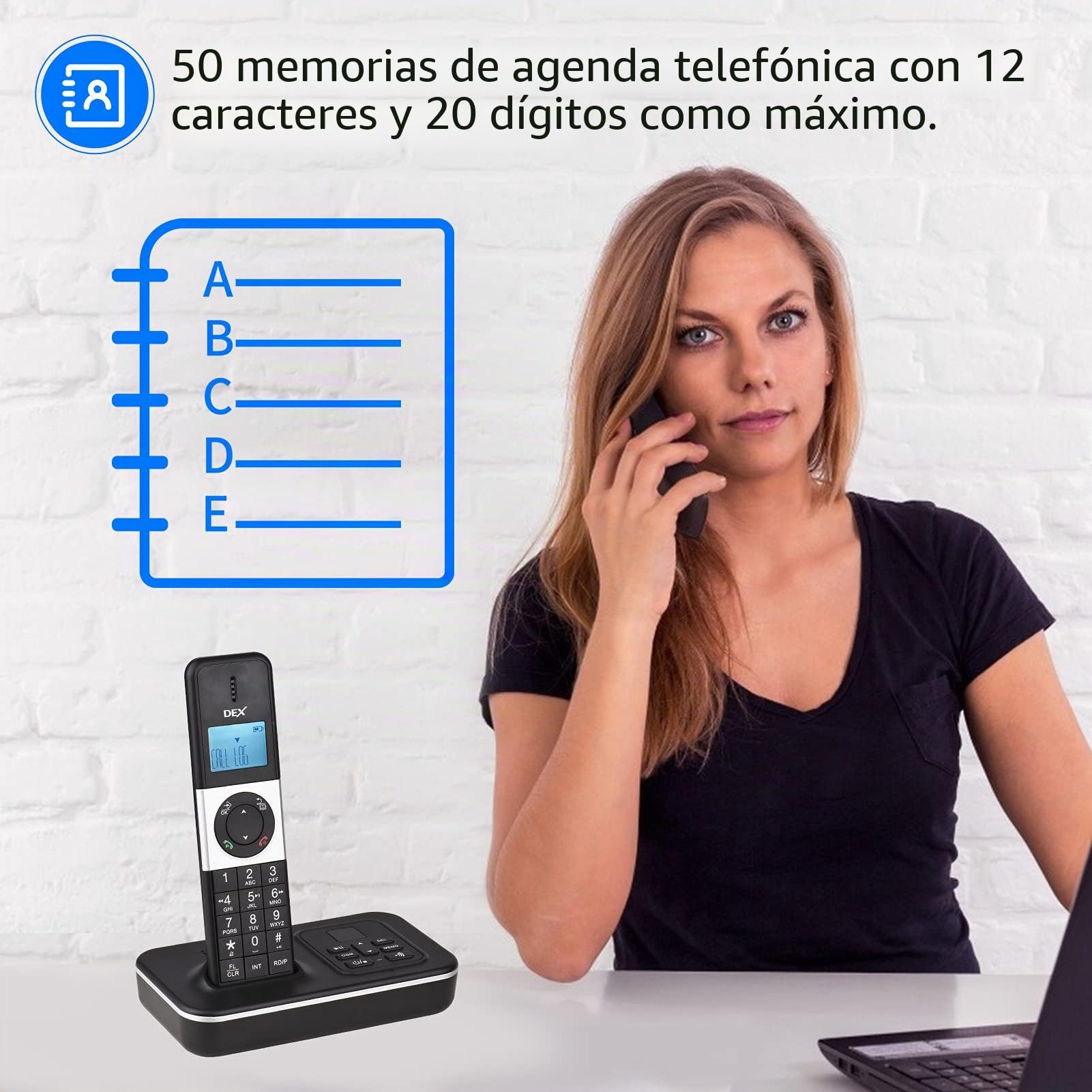 Teléfono Fijo Inalámbrico,D1002 Tam-T Teléfono Inalámbrico de 3 Auriculares con Contestador Automático Identificador de Llamadas/Llamada en Espera Pantalla LCD de 1,6 Pulgadas Pantalla
