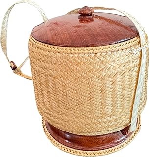 Sticky Rice Container with Rosewood lid, Handcrafted Storage Basket, Handmade Rice Basket For Gift, Rice Basket For Decor
