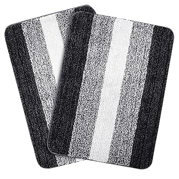 SARAL HOME EASY LIVING Microfiber Striped Rectangle Shaped Anti-Skid Bath Mats Soft & Super Absorbent Mats for Shower Washable,Non-Slip & Quick-Drying Mats,50X70cm Pack of 2(Black) - image, photos