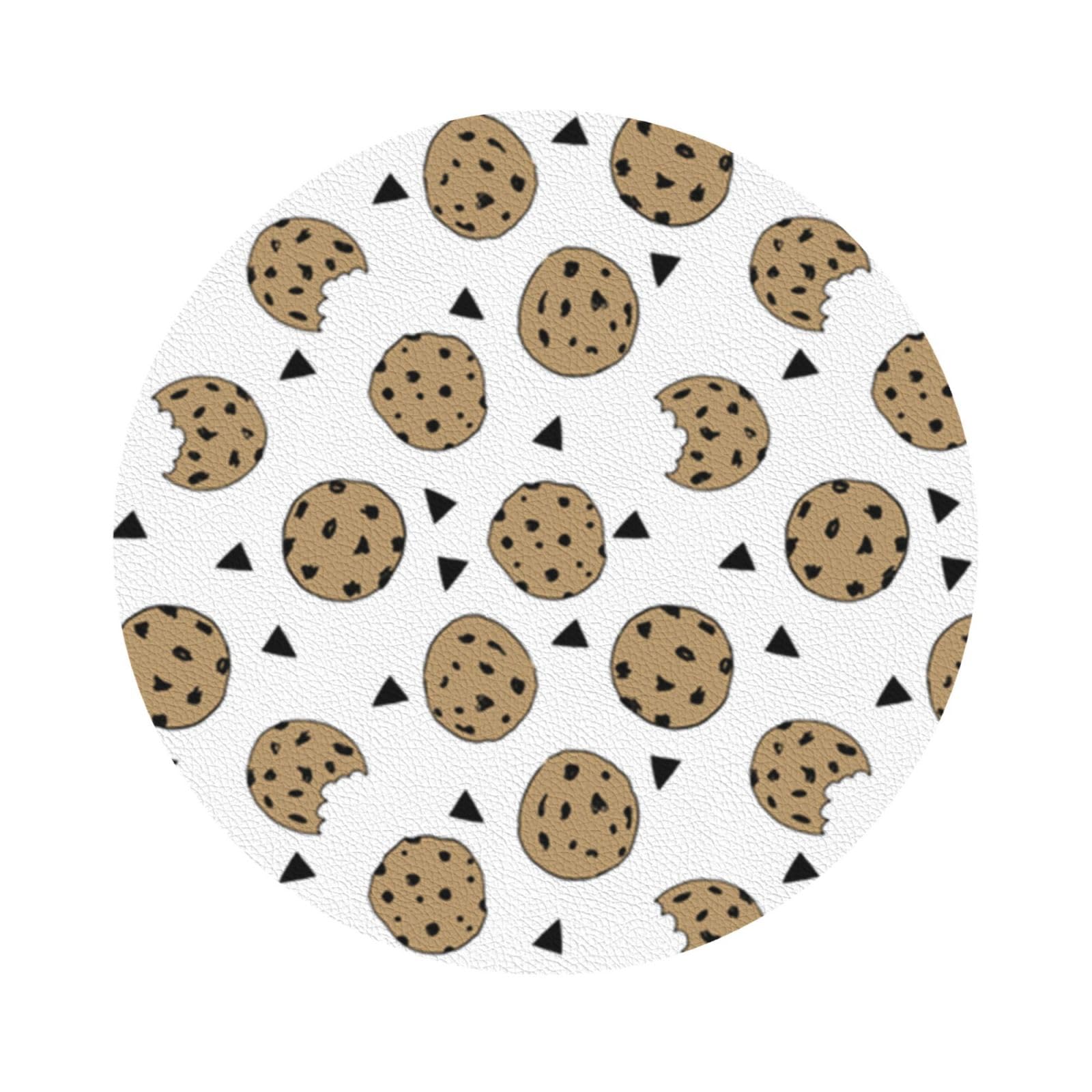 Cookies Food Chip Biscuits PU Leather Coasters Set of 6 Round Drink Coasters