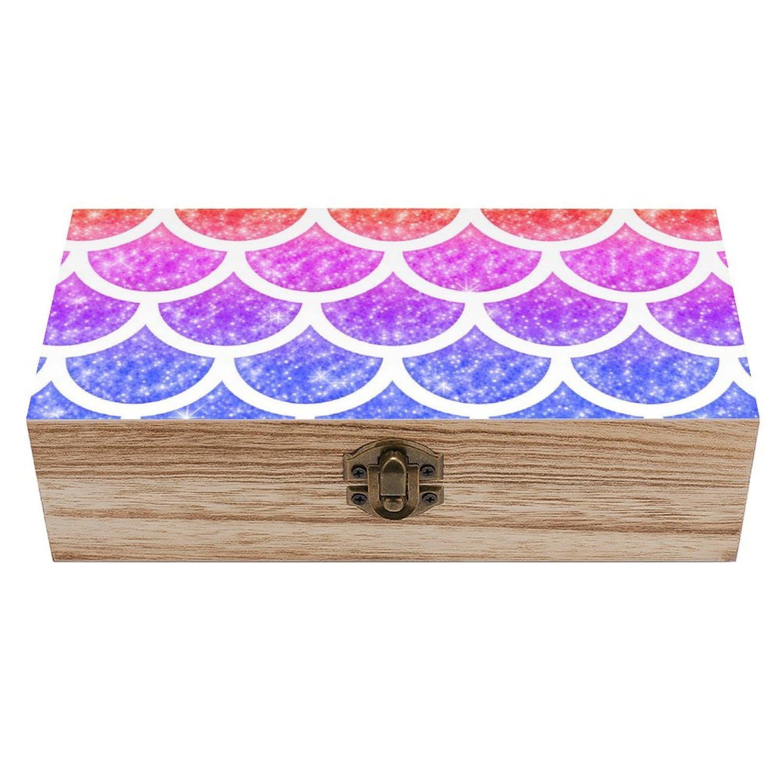 HLBSDM Rainbow Glitter Mermaid Scales Wooden Storage Box