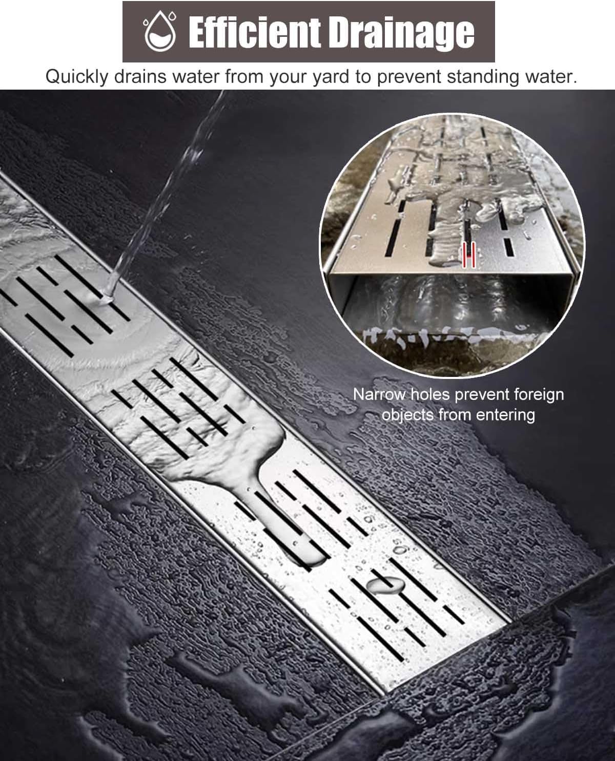 Drenaje de canal de acero inoxidable 304, sistema de drenaje de zanja resistente con rejilla extraíble para gestión del agua al aire libre en patios, jardines, patios y cubiertas