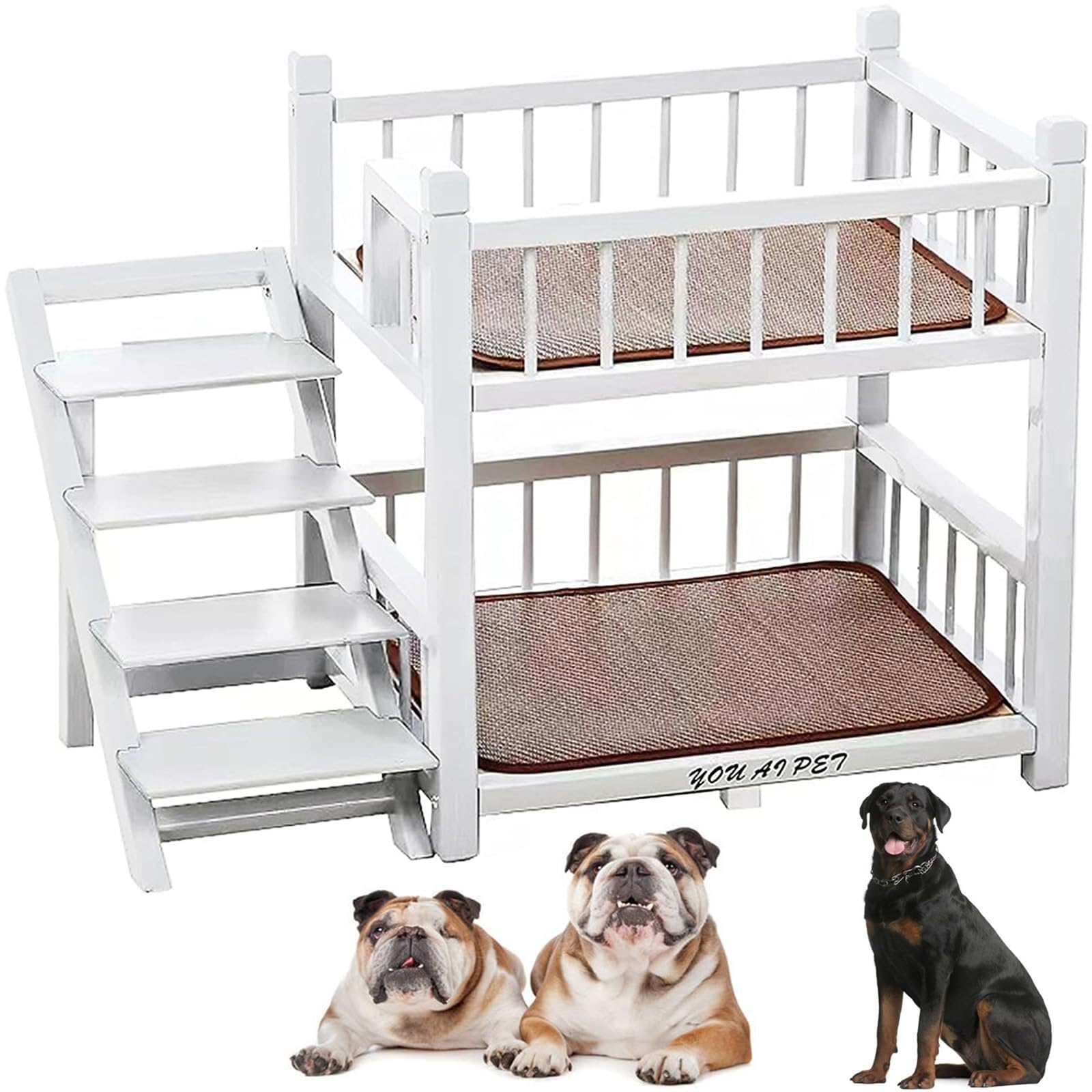 Litera para perros con escaleras para evitar dolores de espalda en mascotas