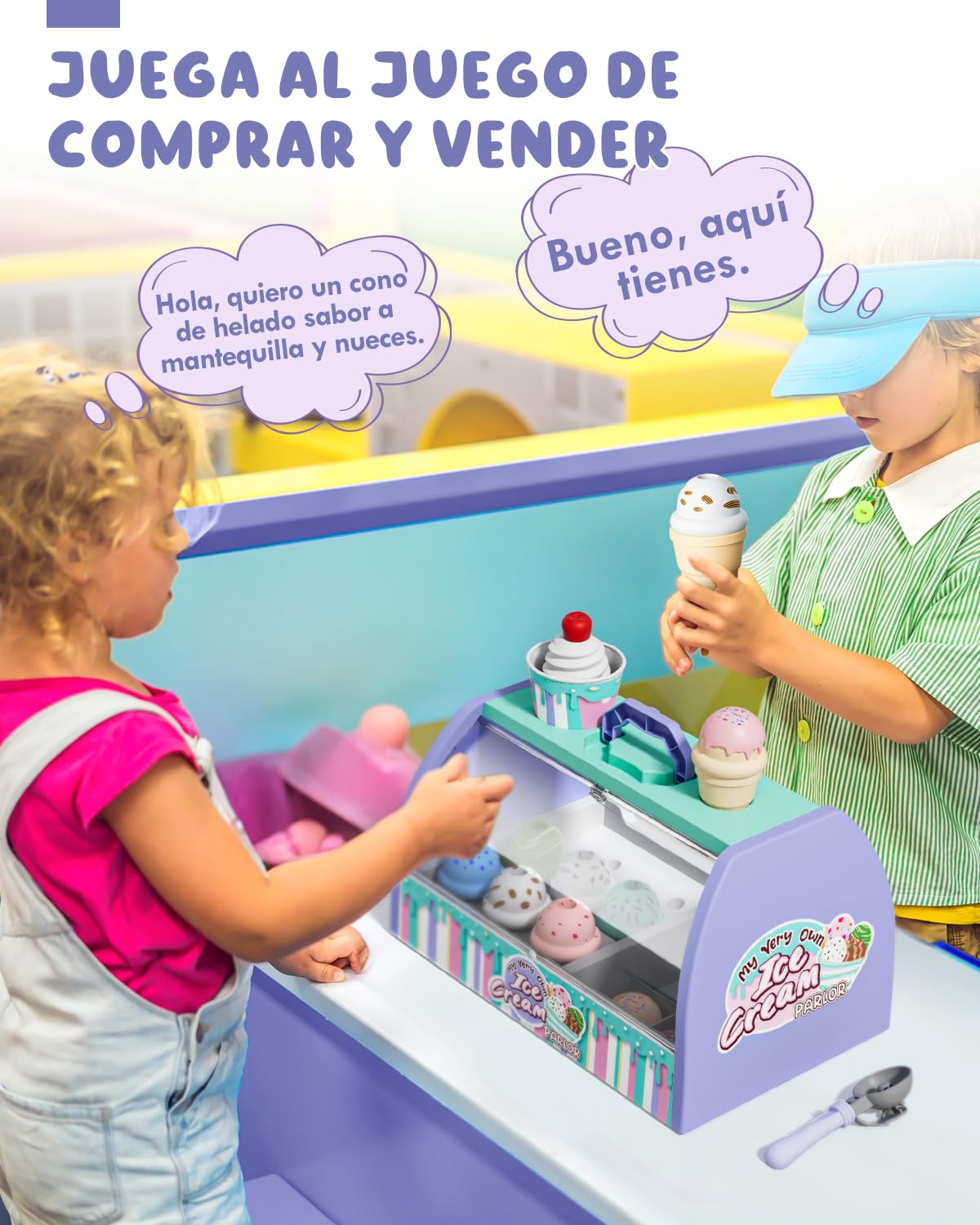 Lehoo Castle Heladeria Juguete, Cocinita Infantil, Comida de Juguete, Juguetes Montessori 2 Años, Utensilios Cocina Juguete, Regalo para Niños y Niñas de 3 Anos y Más(Púrpura)