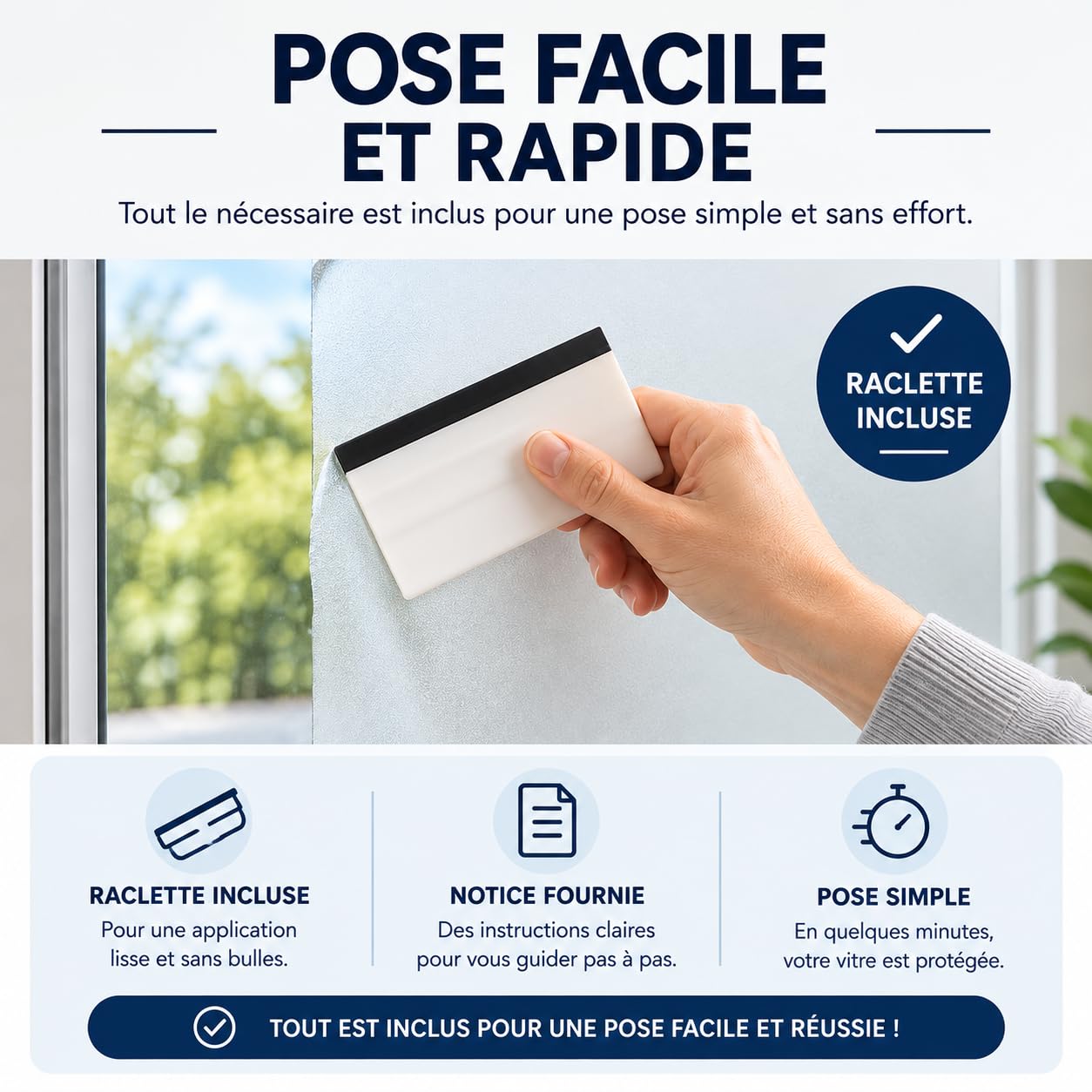 Film Dépoli Adhésif pour Vitre – Film Occultant Intimité Blanc Givré – Brise Vue Anti-Regard pour Fenêtre, Salle de Bain, Bureau et Porte Vitrée – Plusieurs Dimensions