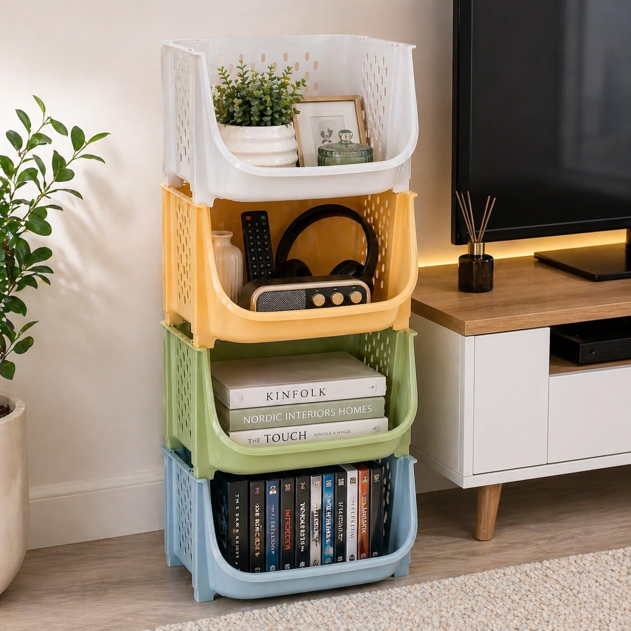 SR 4 PES Stackable Organizer Bins- Durable Organizer Baskets for Versatile Storage and are Often Used in Home, Kitchens, Pantries, Laundry Rooms,orgarages (Big)