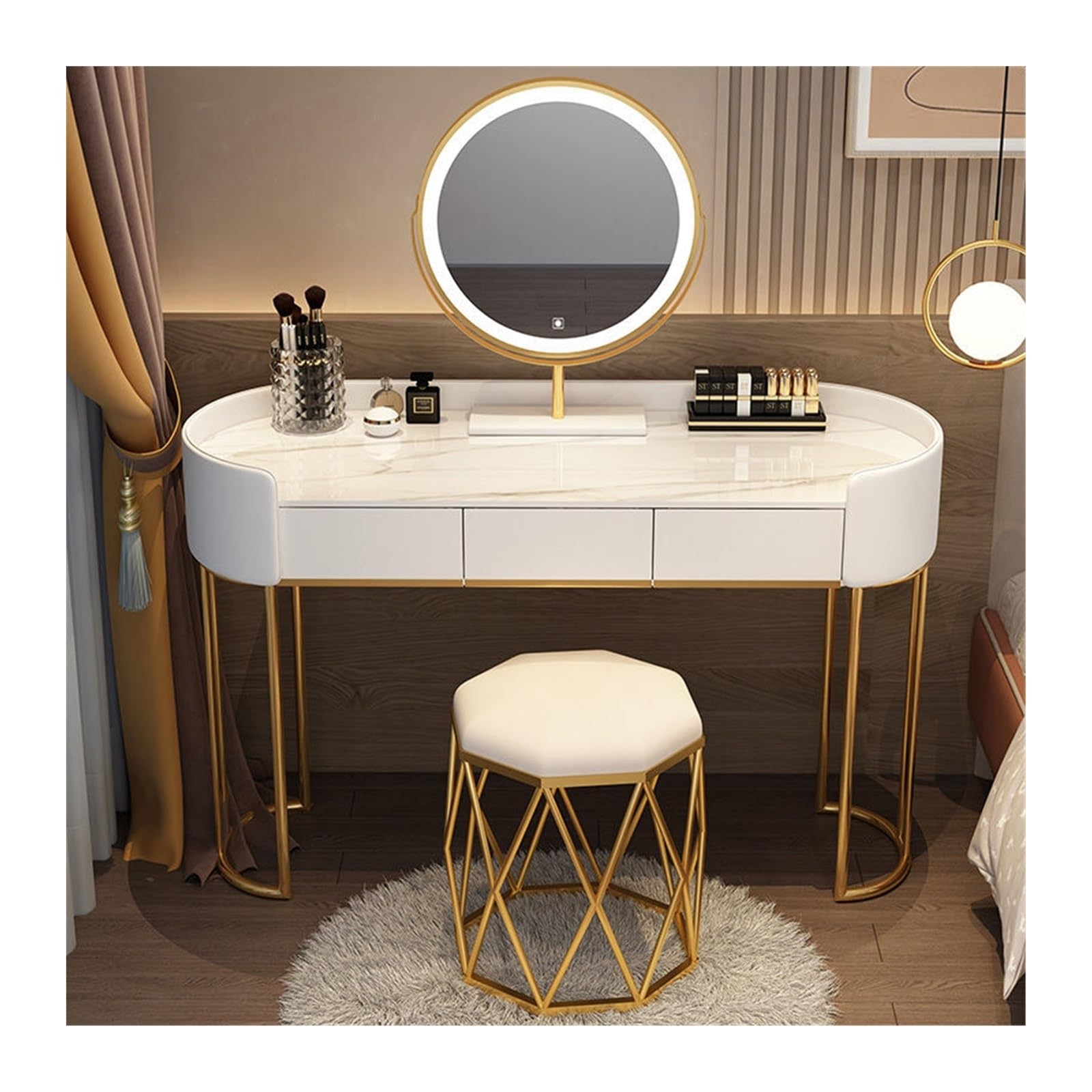 CGCSYZ Vanity Desk Modern Bedroom Dressing Table Home Multifunctional Storage Cabinet Makeup Table Home Furniture Makeup Dressing Table (White L 120cm)
