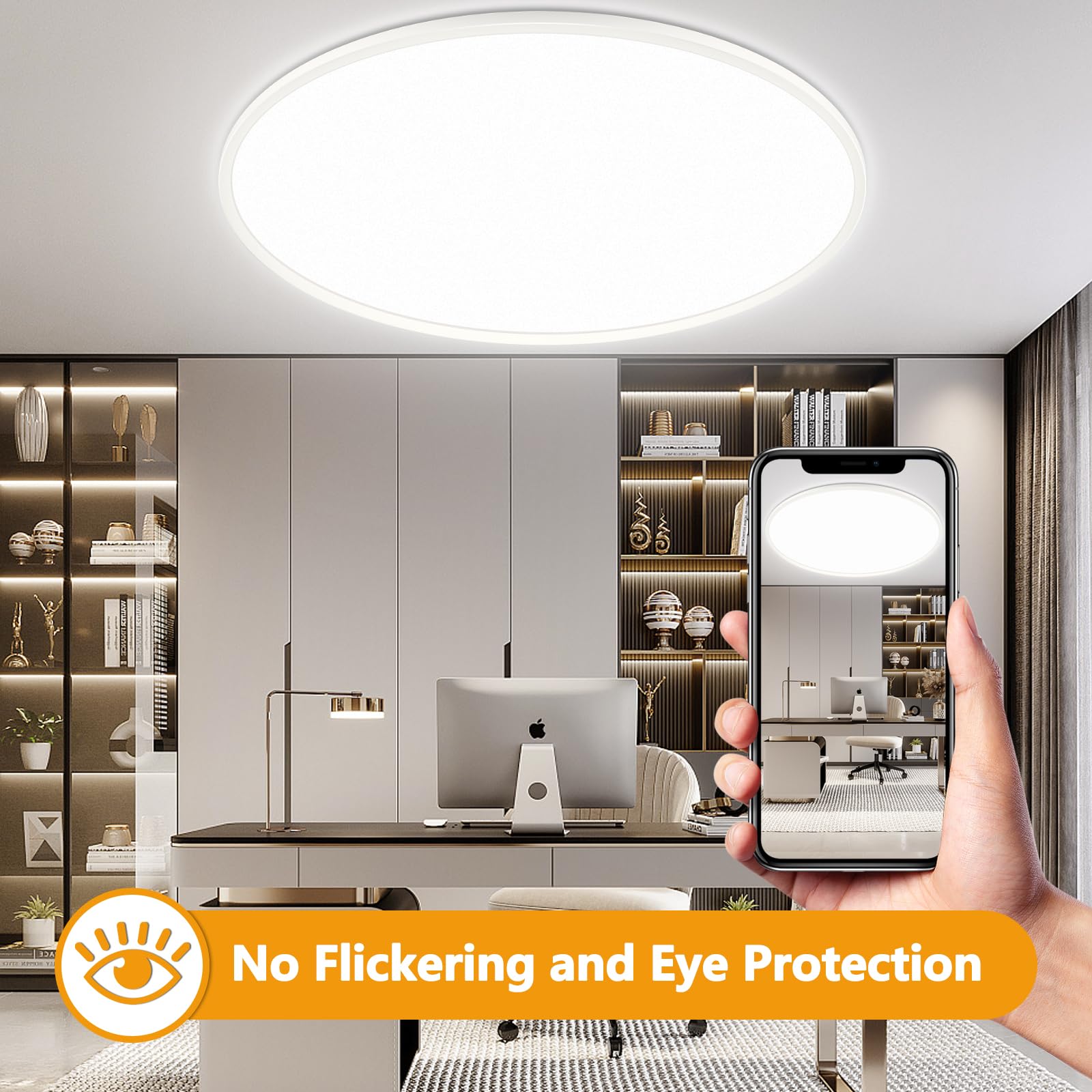 50W LED Deckenleuchte Flach Dimmbar, Ø60CM Deckenlampe mit Fernbedienung, 3000-6500K Modern Ultra Dünn, Rund Deckenleuchten Dimmbar für Wohnzimmer Schlafzimmer Kinderzimmer Büro Küche, Weiß