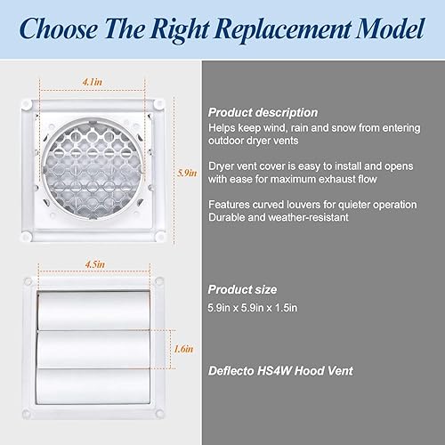 Miniatura 3 de Funmit Cubierta de ventilación de secadora de 4 pulgadas para exteriores, incluye pantalla de protección de pájaros de metal y 2 abrazaderas de
