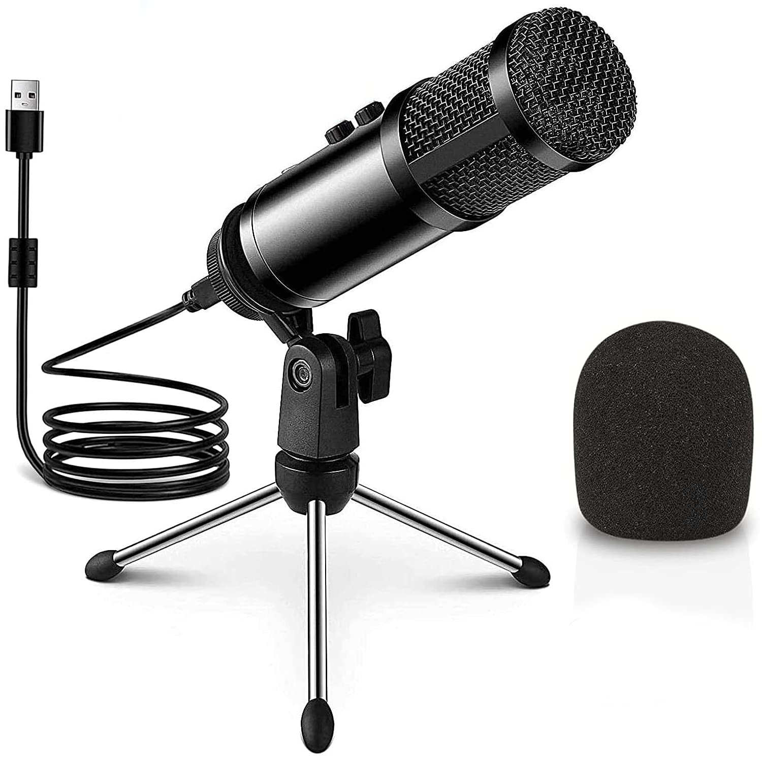 DHNQKJ USB Microphone with Mic Gain Cardioid Condenser PC Computer Microphone for Recording Gaming Streaming Voice Compatible with Mac Laptop Desktop ميكروفون USB صوت تدفق الألعاب متوافق مع ماك لابتوب