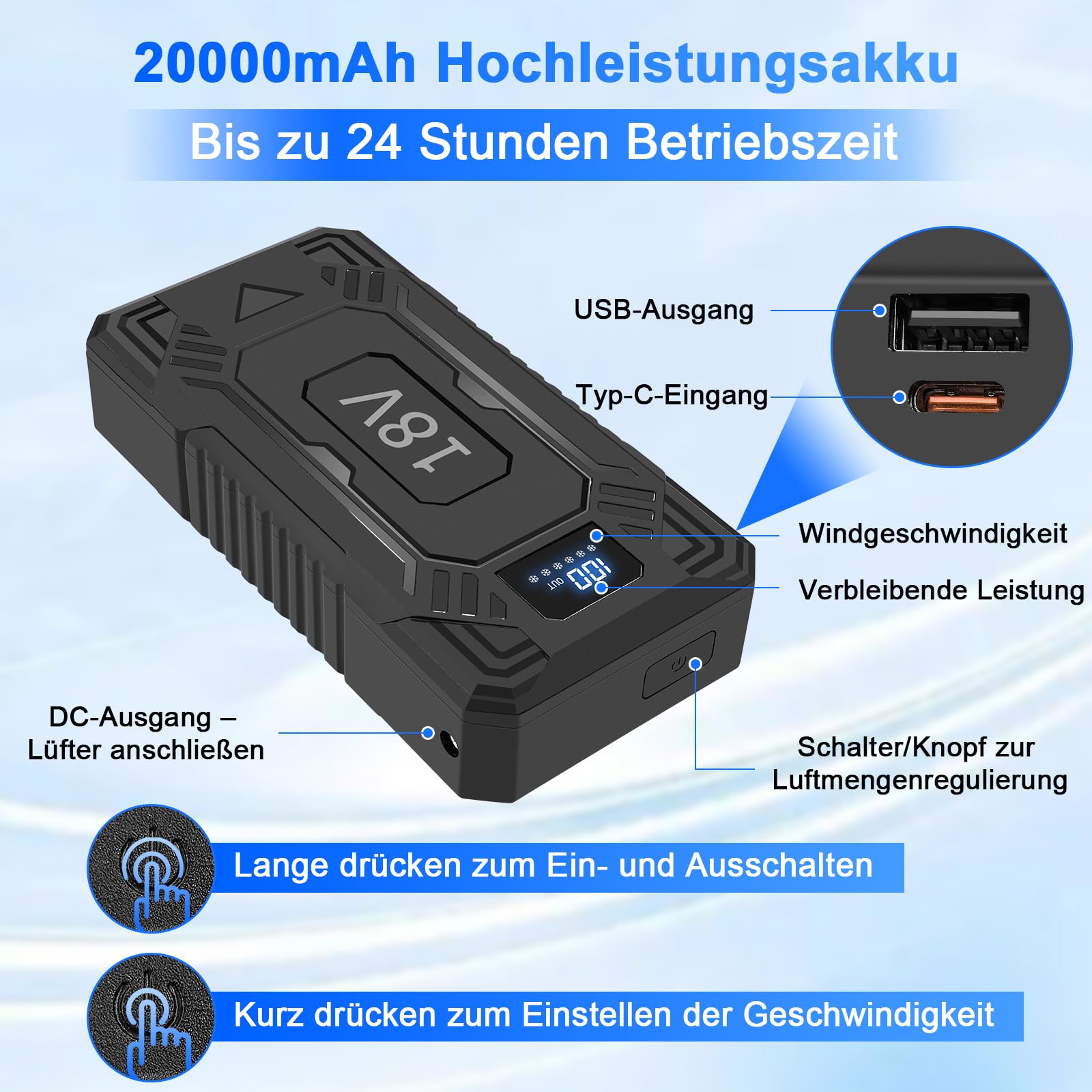 FERNIDA Kühlweste 18V Ventilator Weste 20000mAh Akku 2 Ventilatoren Atmungsaktive Klimaanlagen Kleidung