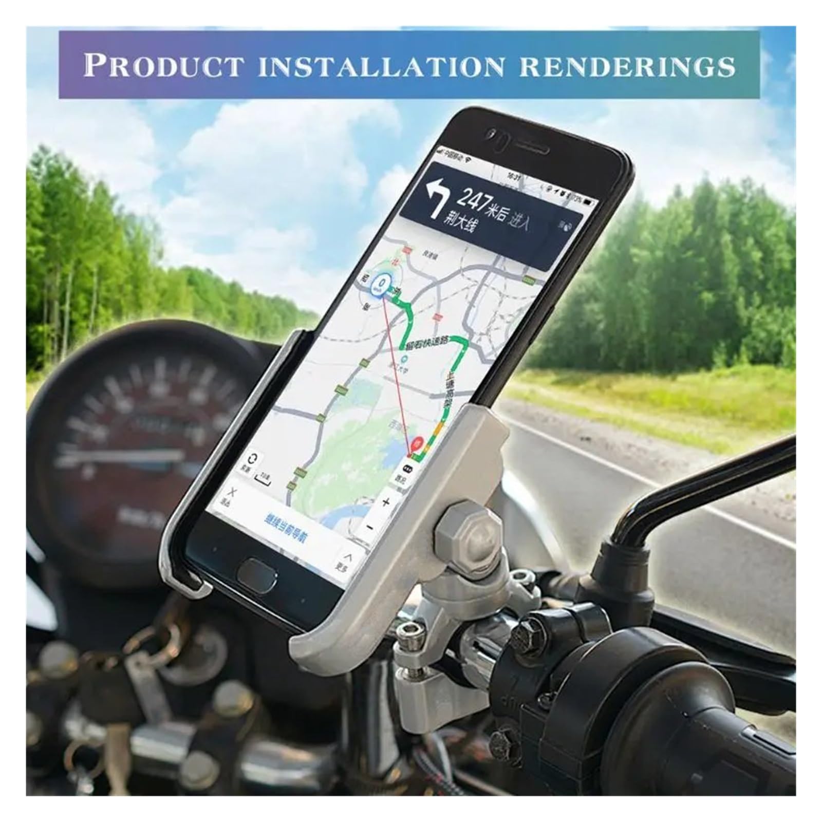 Telephone Moto Rotation Support De Téléphone Universel À 360 Degrés pour Guidon Moto en Alliage D'aluminium Accessoires Montage pour Guidon Vélo 4 À 6,4 Pouces Porte Téléphone Vélo(Black)