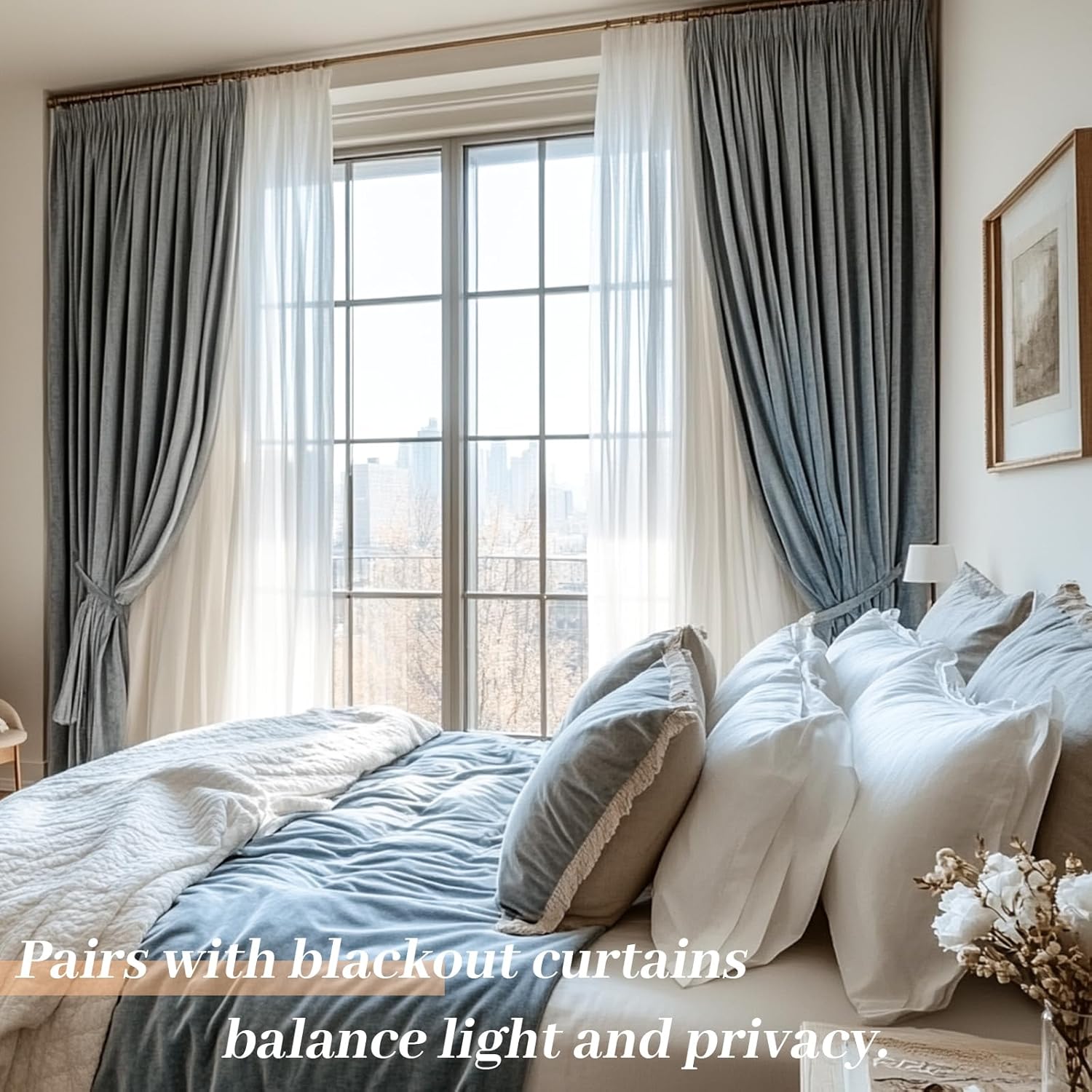 Semi Sheer Curtains 108 Inch Long - White Chiffon Privacy Protection Light Filtering Window Treatments for Bedroom Living Room, Rod Pocket & Back Tab Top, 2 Panels Set, Each 100x108 Inches