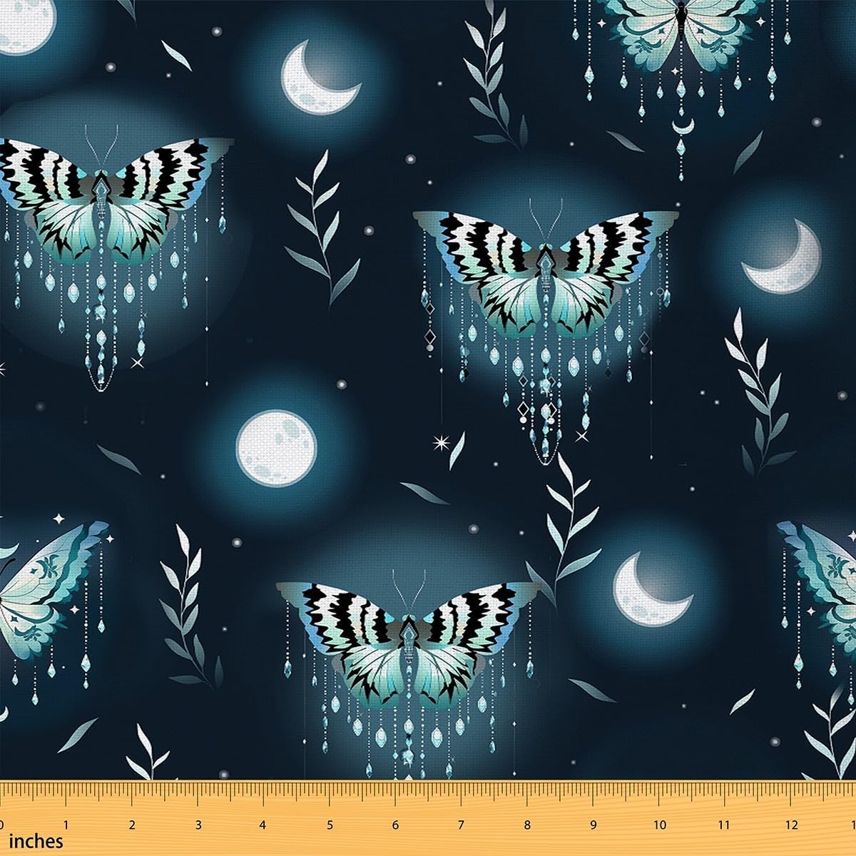 Exotic Butterfly Fabric by The Yard Watercolor Blue Tie Dye Moon Fabric for Sewing Supplies Stars Decor Wild Leaves Plants Fabric for Room Decor and DIY Upholstery 5 Yards,180" L x 59" W